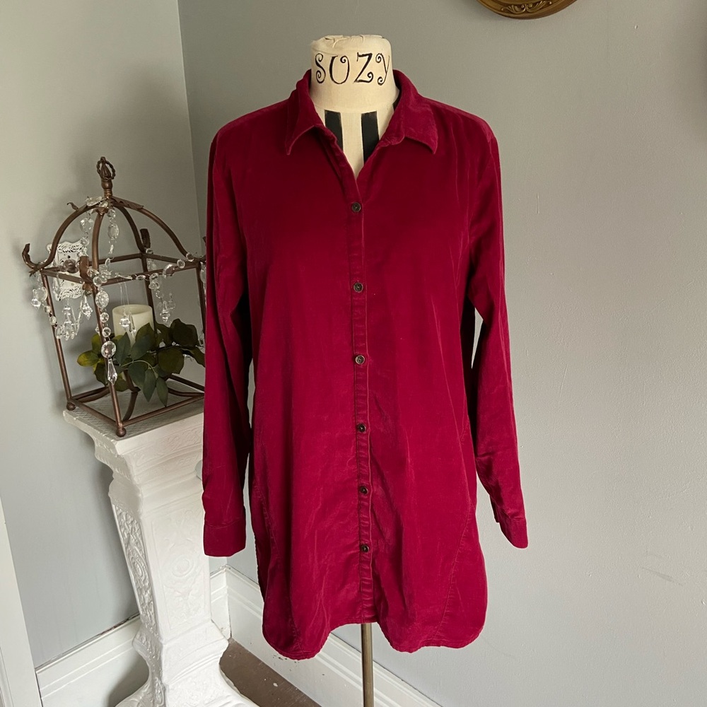 J. Jill Red Corduroy Button Up Size Medium - image 1